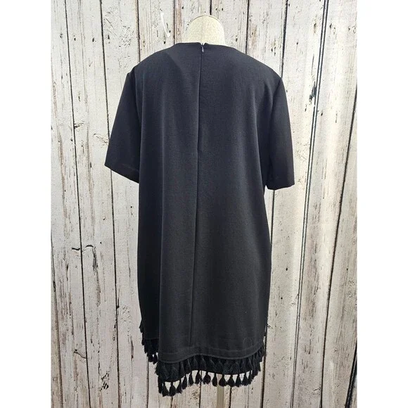 Zara XXL Woman Black Tassel‎ Hem Short Sleeve Chic Minimalist Shift Shirt Dress - Picture 5 of 7
